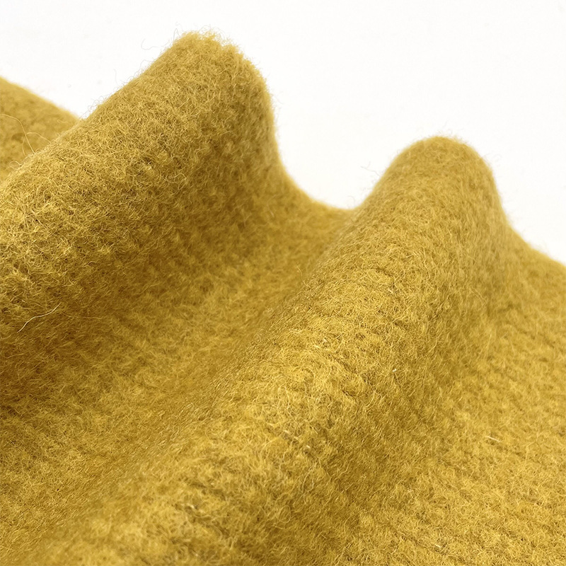 秋香黄凹凸肌理感蓬松针织纯羊毛面料 秋冬毛衣外套布料A