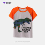 跨境童装男童a类纯棉上衣 25年夏季儿童洋气恐龙上衣插肩袖打底衫