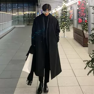 Демисезонное шерстяное пальто-тренч, мужское, в oversized английском/корейском стиле, средней длины, тёплое