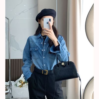 柜台货！质感超赞客供水洗棉修身显瘦叠穿百搭休闲牛仔衬衫上衣女