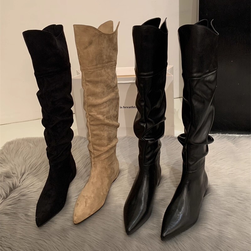 2026 Spring New Vintage Versatile Pointed Toe Suede Height-Increasing High Boots for Women, Ruched Long Knight Boots for Women 2026 Spring New Vintage Versatile Pointed Toe Suede Height-Increasing High Boots for Women, Ruched Long Knight Boots for Women