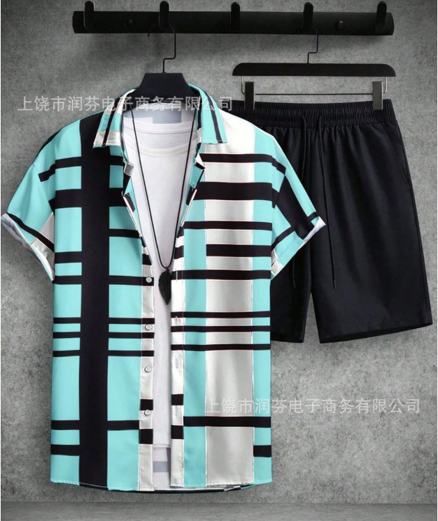 2026 viaje transfronterizo de vacaciones de viento camisa set hombre verano suelto transpirable dos piezas set mar ocio versátil