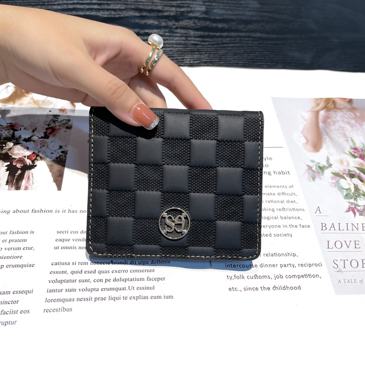 Leren kaarthouder voor dames met diamantpatroon en muntvak_voghion.com