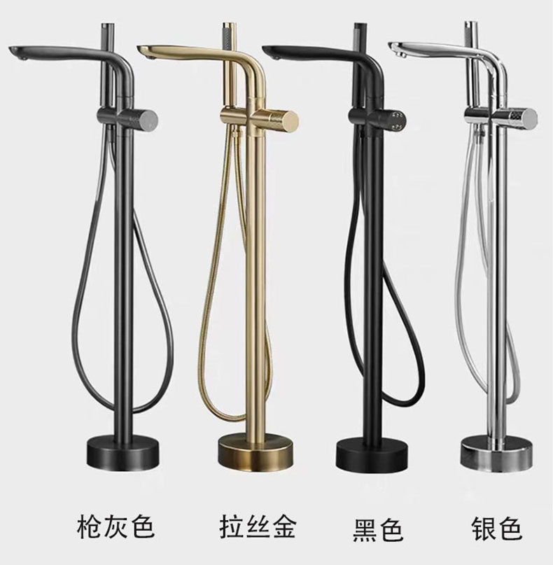 All-copper gun, grey floor-standing bathtub, faucet, independent hot and cold column basin, wooden bucket, shower head, light luxury undefined