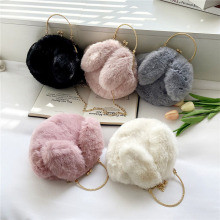 女秋冬皮草兔耳朵包链条斜挎包手提可爱毛毛小圆包迷你2024新款