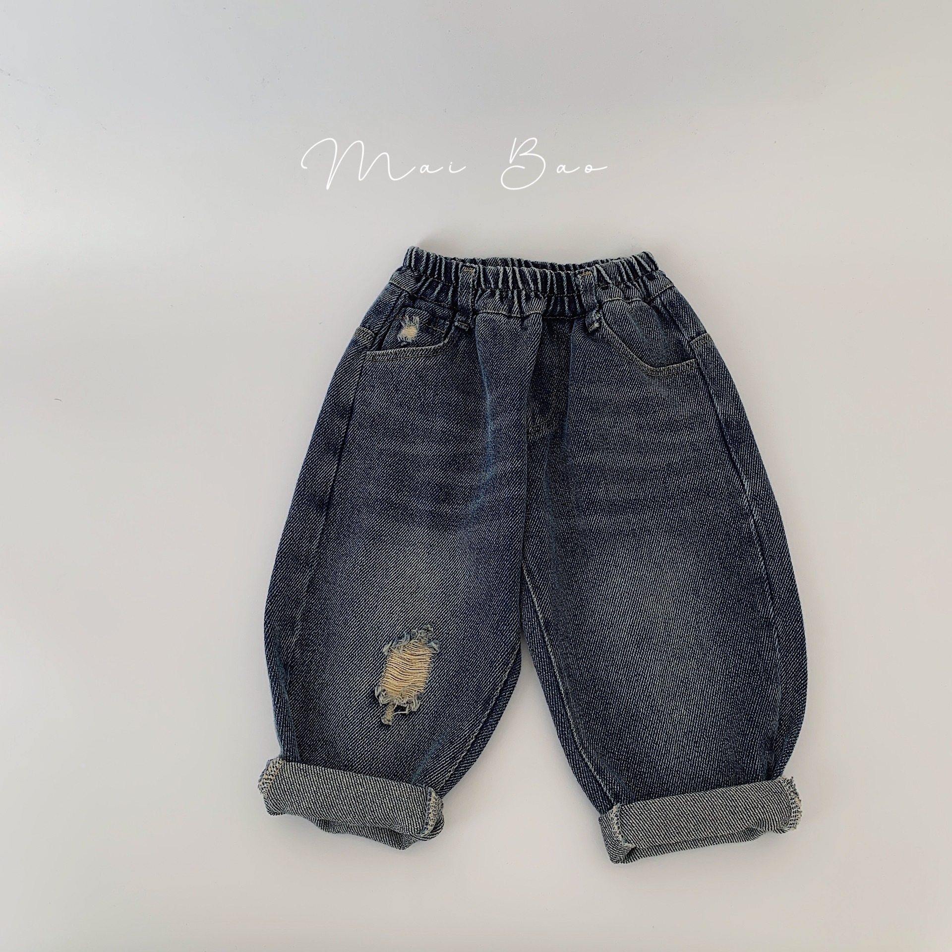 Maibao 2024 pantalones vaqueros de primavera ropa para niños rasgados pantalones ordenados por etiqueta pantalones casuales moda image 1