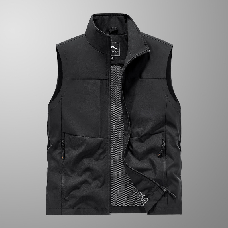 Chaleco casual transfronterizo de gran tamaño, chaleco transpirable de secado rápido con cuello alto para jóvenes y de mediana edad, chaleco de nailon, chaleco sin mangas para hombres