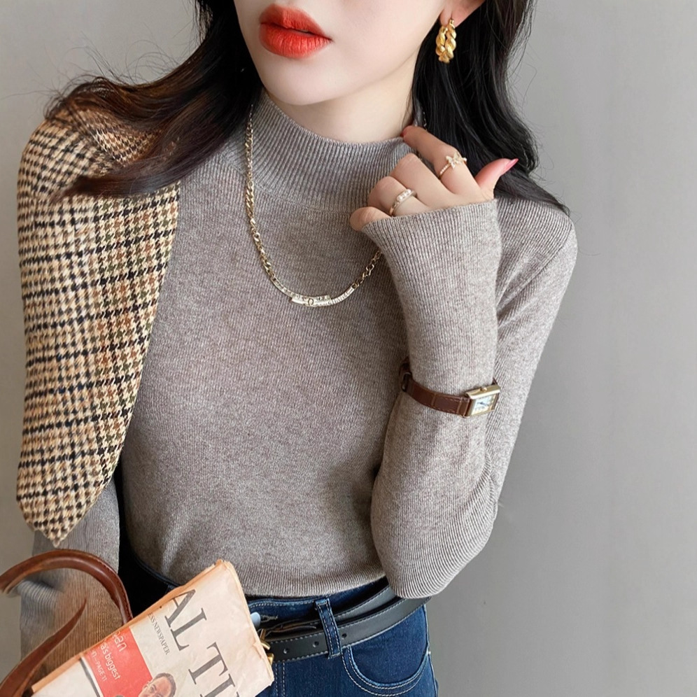 新款百搭打底衫女秋冬内搭半高领春秋白色毛衣高级感针织上衣