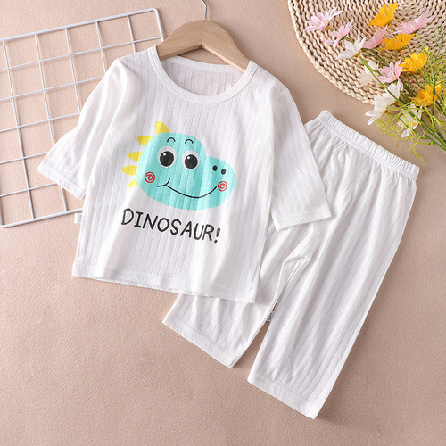 Dropshipping children's summer pure cotton air-conditioning clothing thin three-quarter sleeve suit 1-7 years old girls 3 boys home clothes