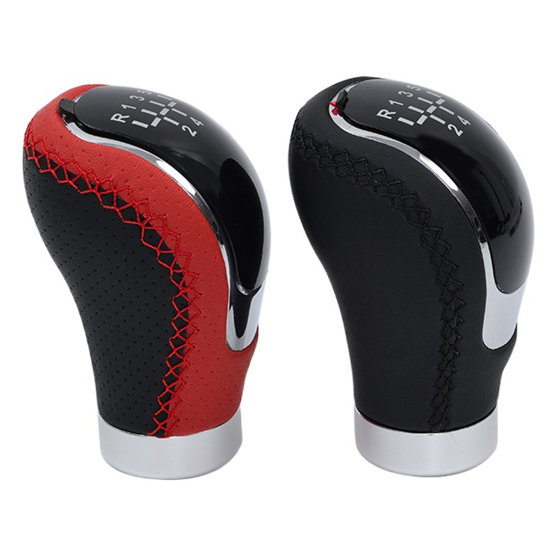 Pomo de palanca de cambios universal rojo y negro para modificación de automóviles, accesorio de cabina de estilo cuero transfronterizo. image 1
