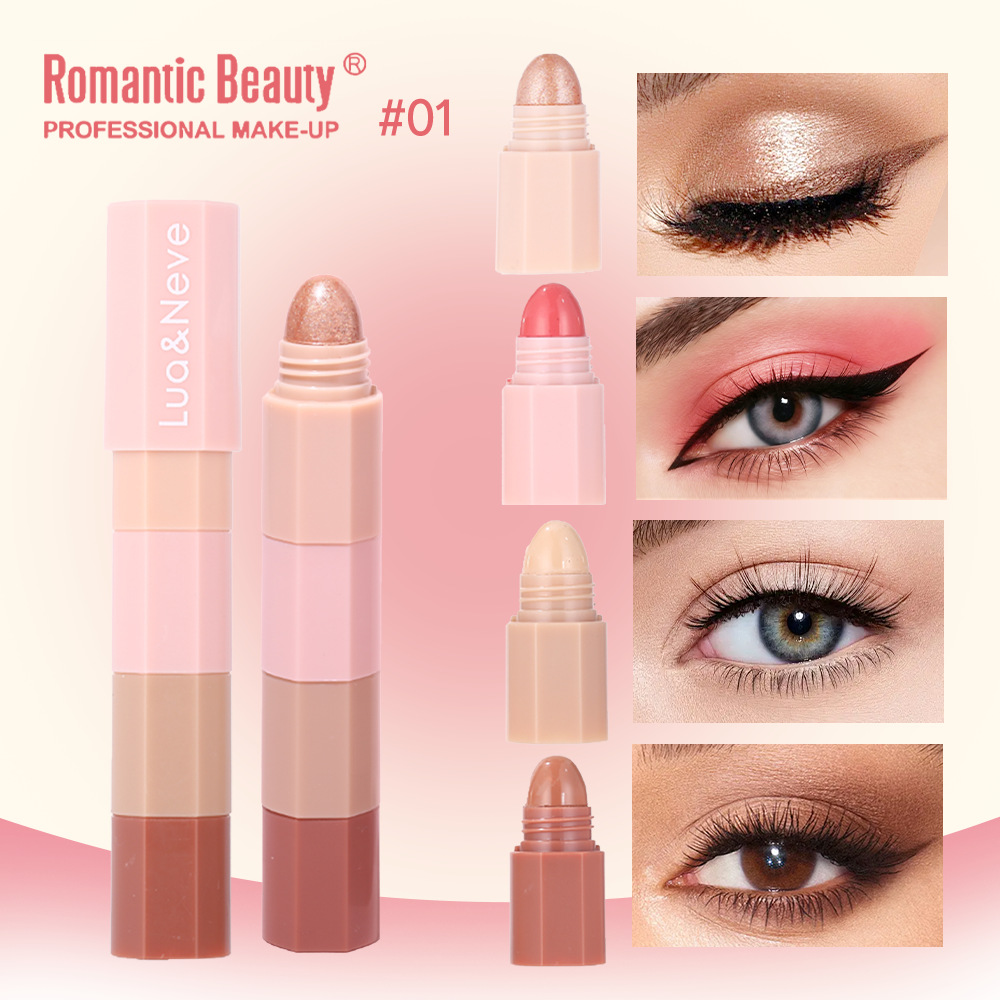 Barras de resaltado transfronterizas de cuatro secciones fáciles de colorear barras de sombras de ojos multi-sección cuatro en uno resaltador duradero de doble uso sin sombras de ojos de color