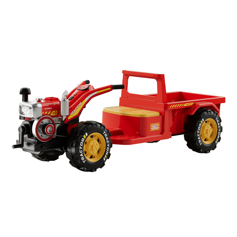 Los niños pueden sentarse en el tractor eléctrico de cuatro ruedas con bucket para dos personas, niños y niñas, control remoto de automóviles, educación temprana