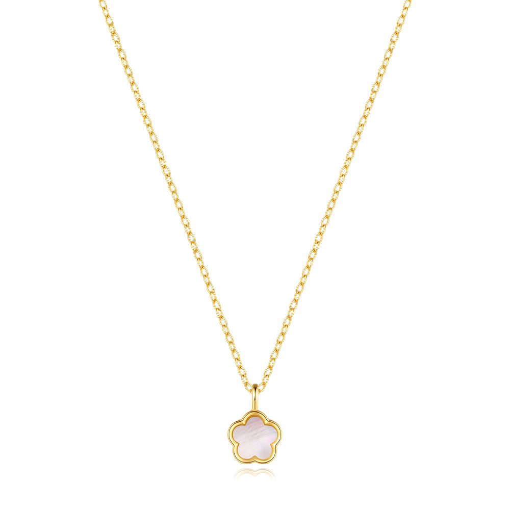 Plating Design S925 Sterling Silver Petal White Shell Refined Rhinestone Clavicle Necklace Hollow Stud Earrings Suit Best Seller In   Jewelry
