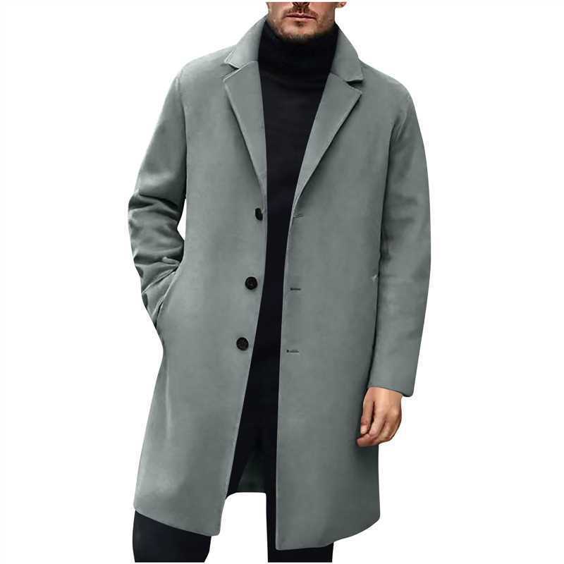 Men's Wool Trench Coat Single Breasted Long Overcoat For Men_voghion.com