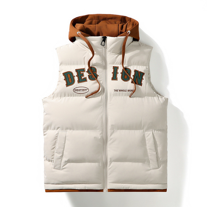 Otoño y invierno explosivo chaleco con capuz hombre suelto algodón calentamiento grueso impermeable hombro chaleco de algodón chaqueta hombre