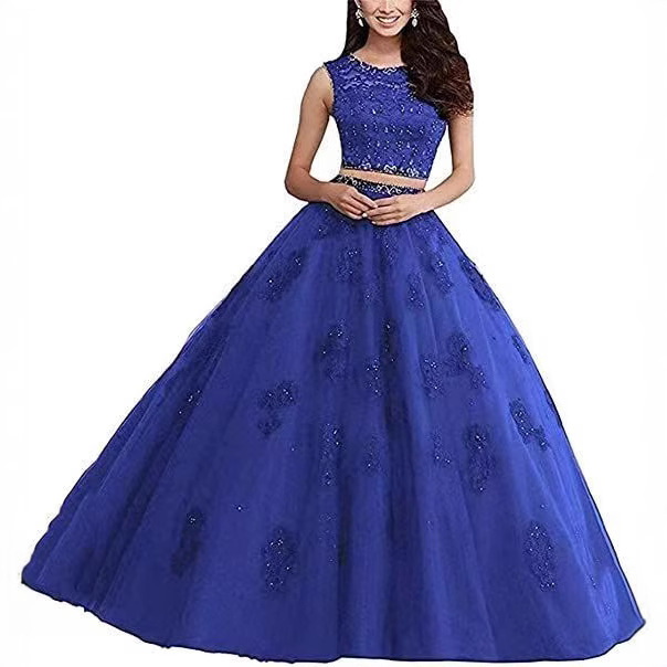 Foreign trade e-commerce hot new two-piece evening dress party performance support performance sexy dress light luxury lace