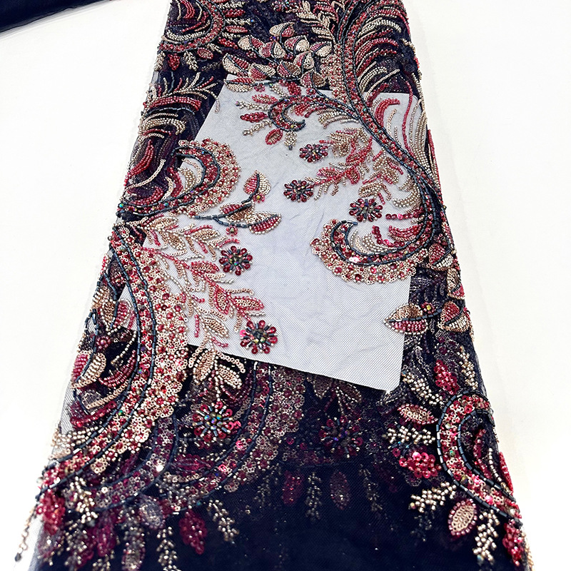 Inventario de cuentas bordadas de tubo de cuentas, cuentas de sequilla, tela de bordado de malla, vestido de boda, vestido de moda, tela de bordado de encaje