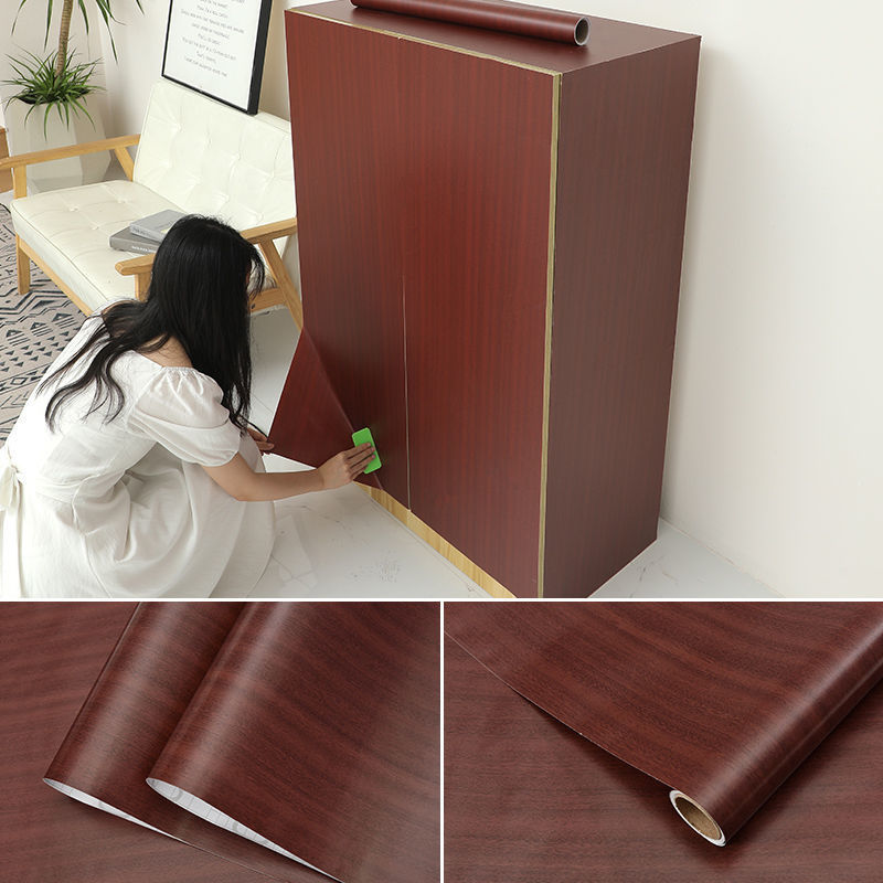Gabinete de papel autoadhesivo rojo, renovación, muebles viejos, mesa, puerta de gabinete, papel tapiz festivo rojo chino, papel tapiz de boda