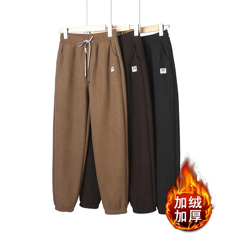 New winter collection: Mom's loose-fit, straight-leg pants with elastic waistband and drawstring, featuring fleece lining and thickened fabric, available in plus sizes for middle-aged and elderly women