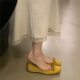 French Evening Bow Satin Height-up Shoes Women's 2025 New Square Toe Niche Gentle Ballet Shoes