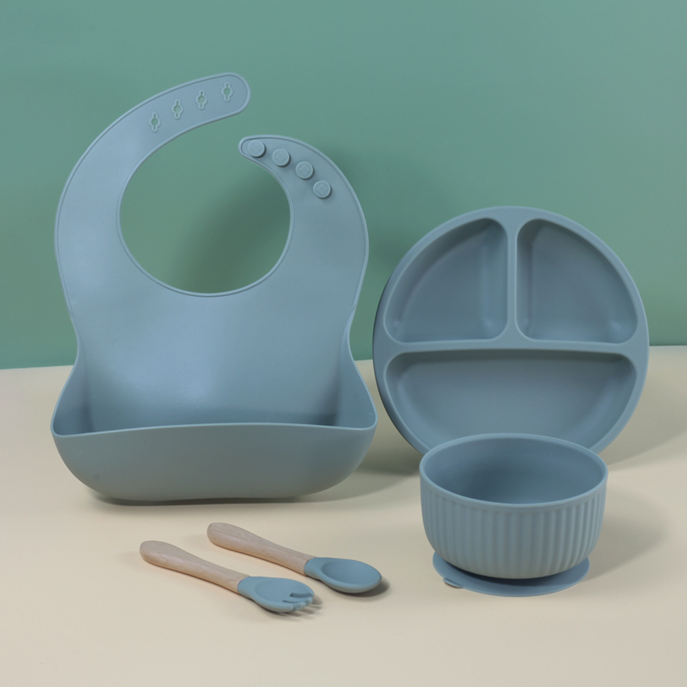 Silicone Children's Slipper Bag Silicone Dinner Plate Bowl Drop-resistant Silicone Feeding Dinner Plate Spoon Fork Set Combination Baby Tableware