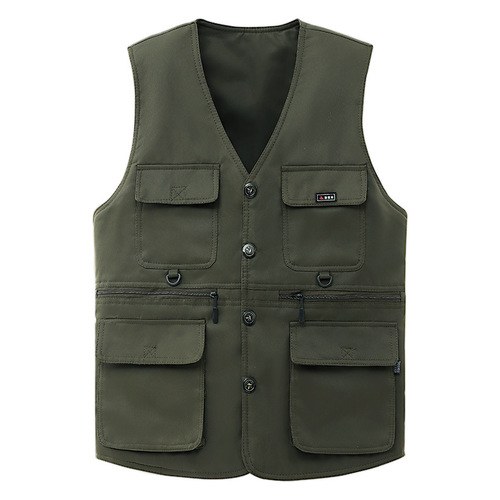 E-commerce New 8 Pockets Outdoor Spring and Autumn Casual Vest for Men Middle-aged Men's Father Jacket Multi-functional
