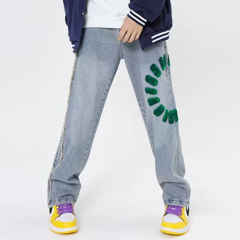 Трансграничные национальные приливы прямые джинсы мужское свободное свободное свободное высокое уличное широкие ноги хип-хоп ретро вымытые длинные брюки