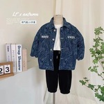 Джинсовый детский топ для мальчиков, джинсовая осенняя куртка, коллекция 2023, в корейском стиле, с вышивкой