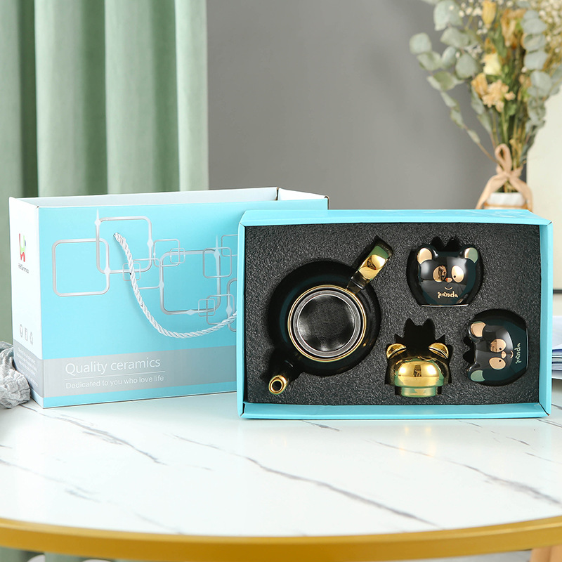 Lindo de dibujos animados Flor de cerámica juego de té imprimible logo Amazon dedicado Panda juego de té taza juego de regalo traje