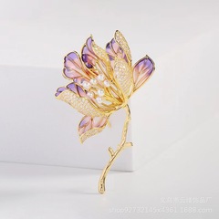 国風エナメルの花のブローチ