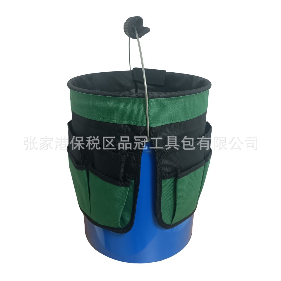 现货直供大容量多口袋套铁桶塑料桶牛津布工具包桶状多口袋工具包