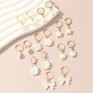 Cross-border new children's elegant bow pearl earrings suit girls' Mori Fashion simple high-grade earrings