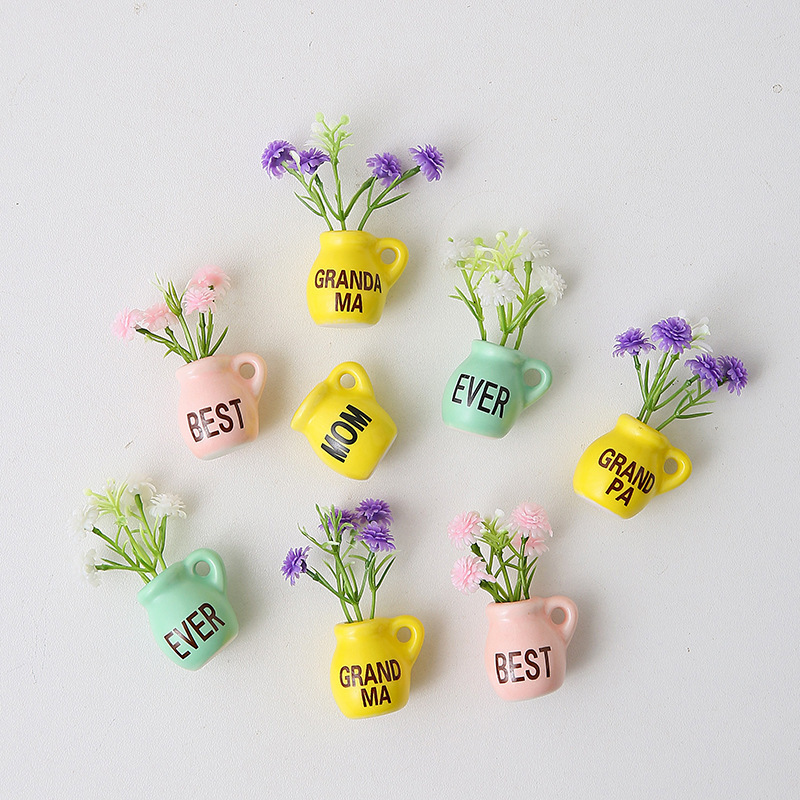 Cross-Border Light Luxury Ceramic Fridge Magnet Set, 3D Magnetic Mini Vase, Multifunctional Mother's Day Fridge Decoration