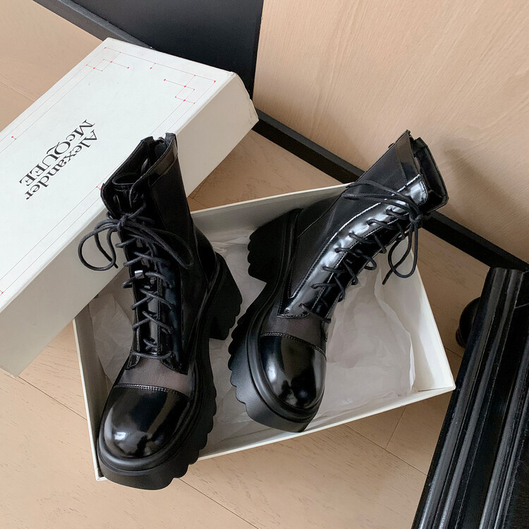 Boot Martin đục lỗ da thật đế dày thoáng khí mùa hè cho nữ — Màu đen, Màu trắng be chi tiết 18