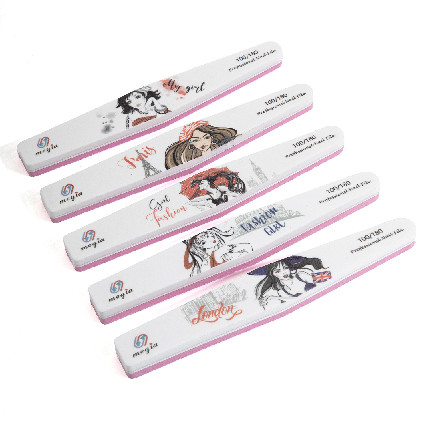 Venta caliente transfronteriza tiras de hilo impreso para uñas de alta calidad lima de uñas serie lavado papel de lija tiras de lijado en forma de media luna