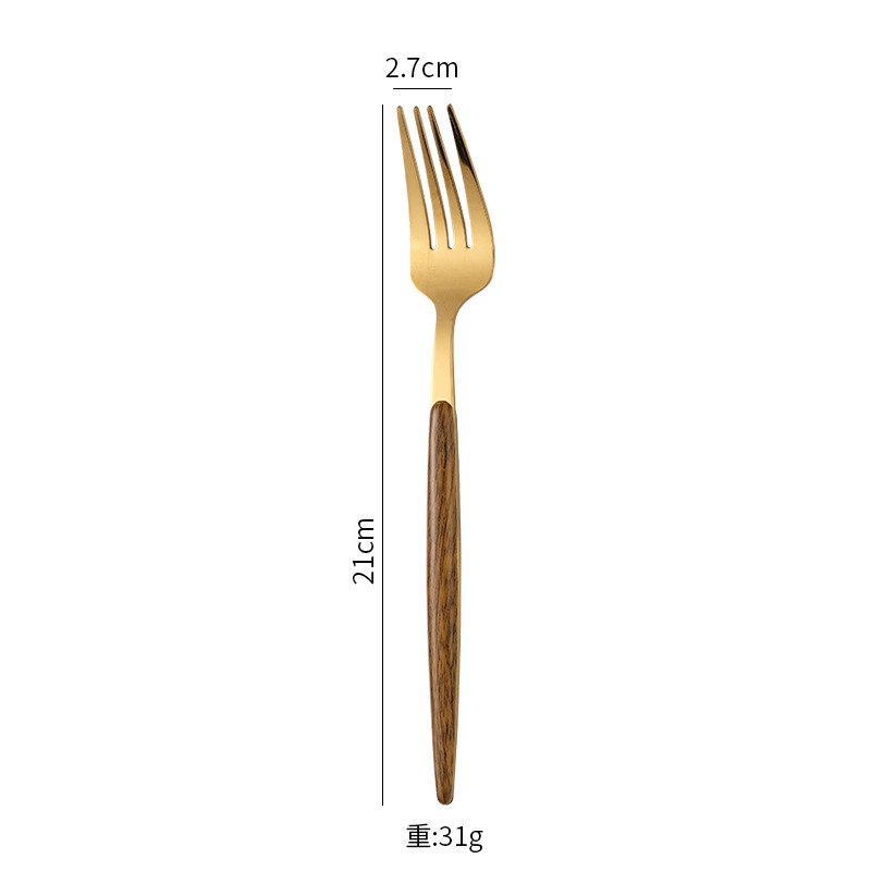 Stainless Steel Flatware Set With Wood Grain Handle 4 Piece_voghion.com