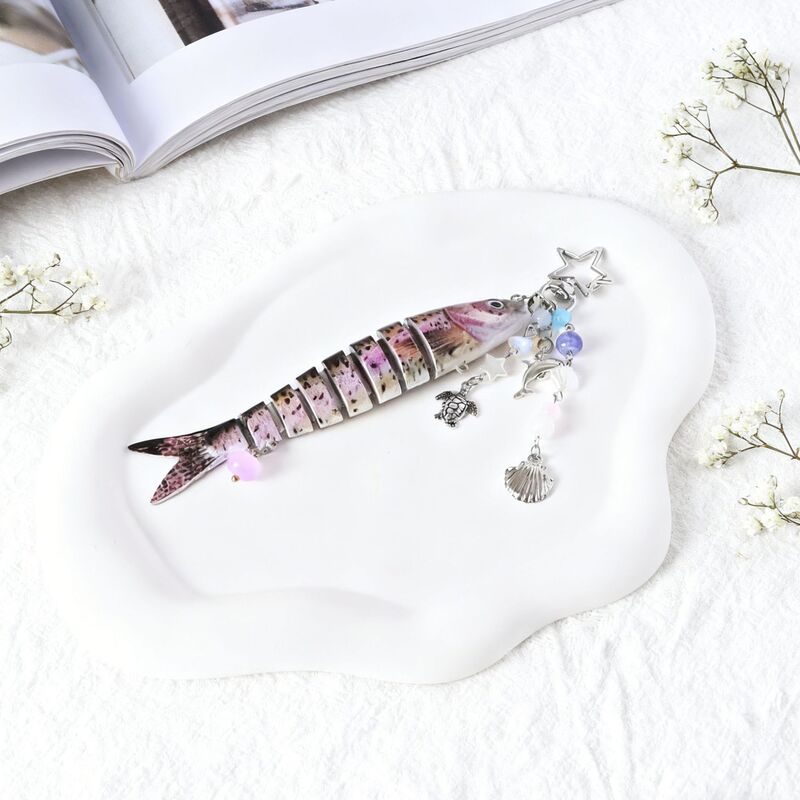 Cross-Border Popular Artificial Lure Multi-Section Fish 5-Color Keychain Plastic Bait Keychain Gift for Friends