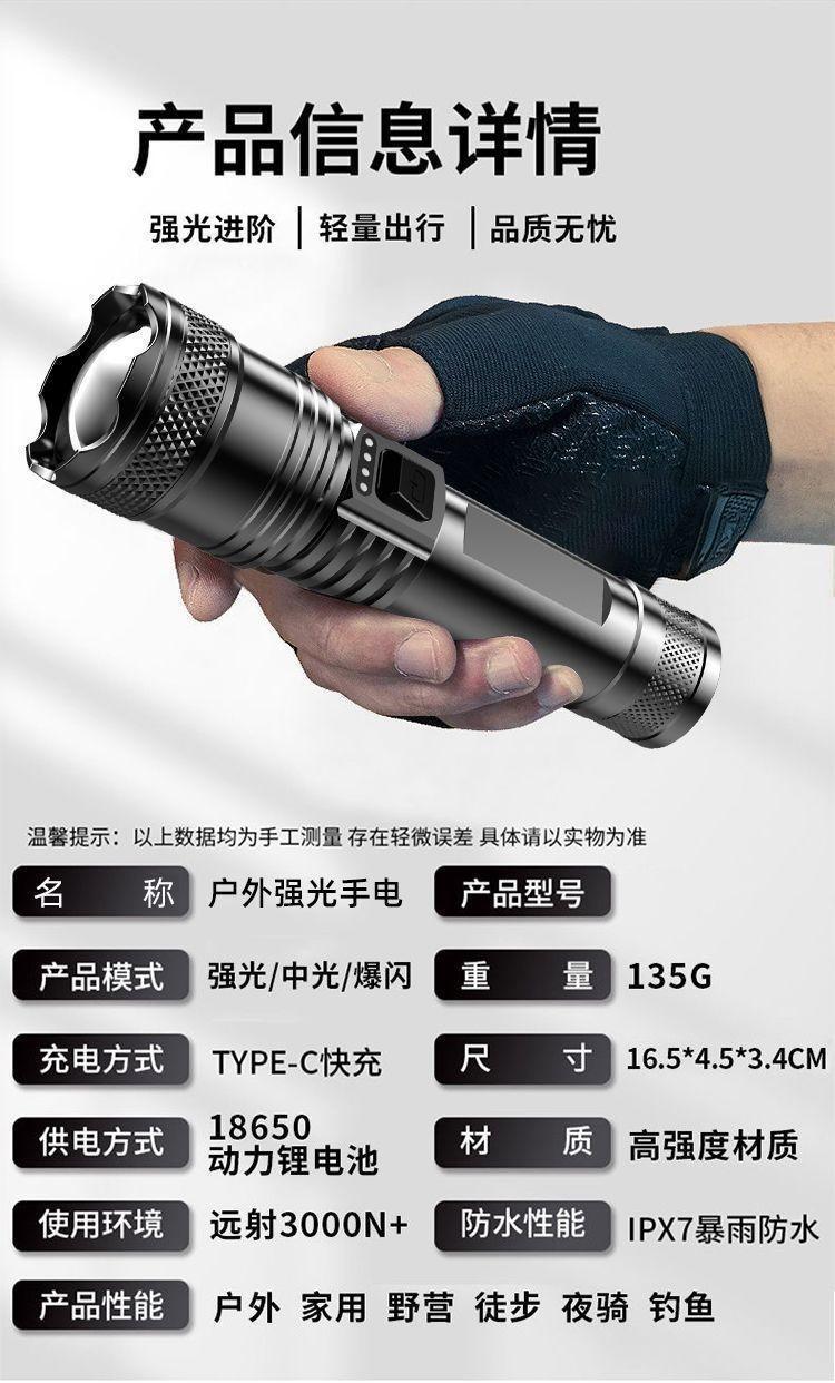 Cross-Border Laser Cannon Strong Light Flashlight with Digital Display, Hidden Charging, Waterproof, Telescopic Zoom Flashlight