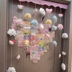 Cloud Door Curtain Room Decoration for Girls, Cinnamon Dog Bedroom Decoration, Punch-Free Children's Curtain, Cartoon Cute