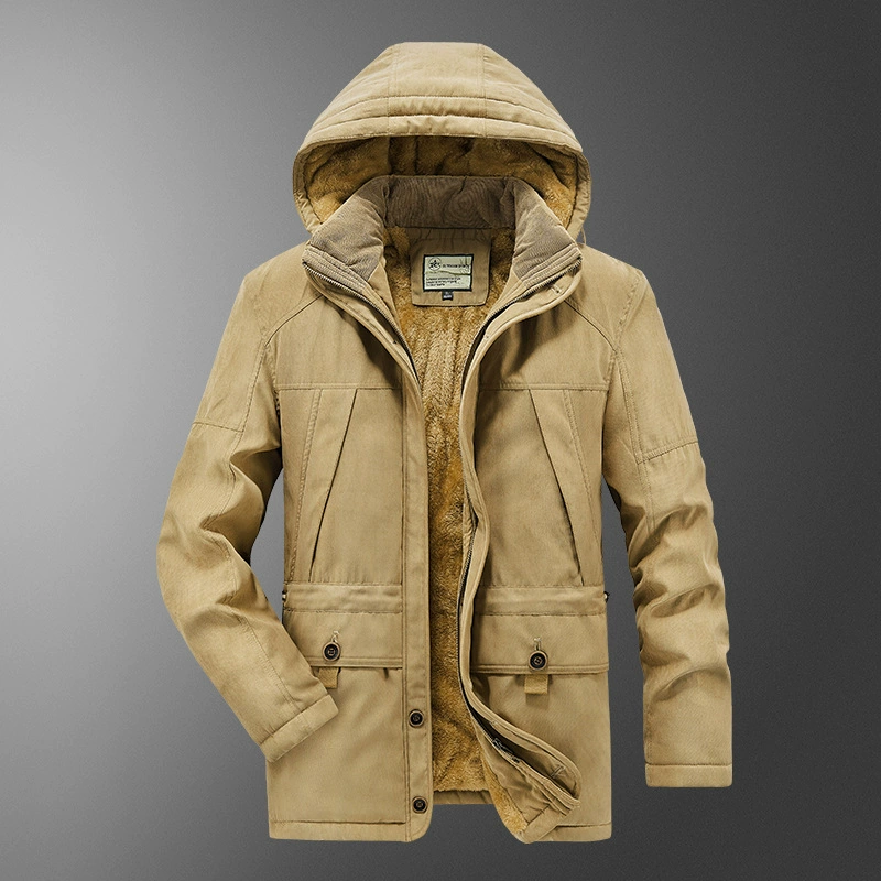 Новая зимняя одежда 2023 года с хлопковой подкладкой, мужская куртка средней длины с капюшоном, Зимняя Повседневная Эластичная куртка больших размеров с хлопковой подкладкой, мужская одежда с хлопковой подкладкой