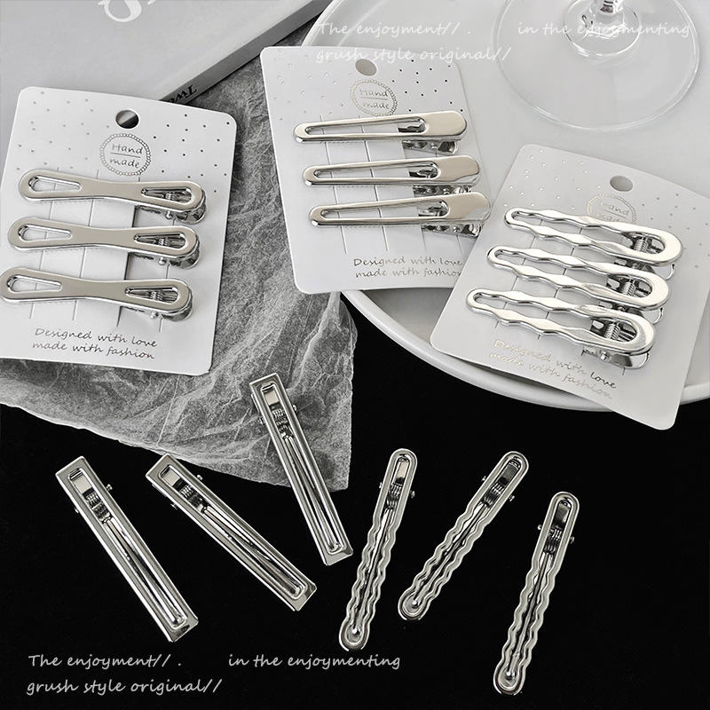 甜酷y2k卡装银色金属色侧边发夹女刘海五角星发卡子鸭嘴夹子头饰