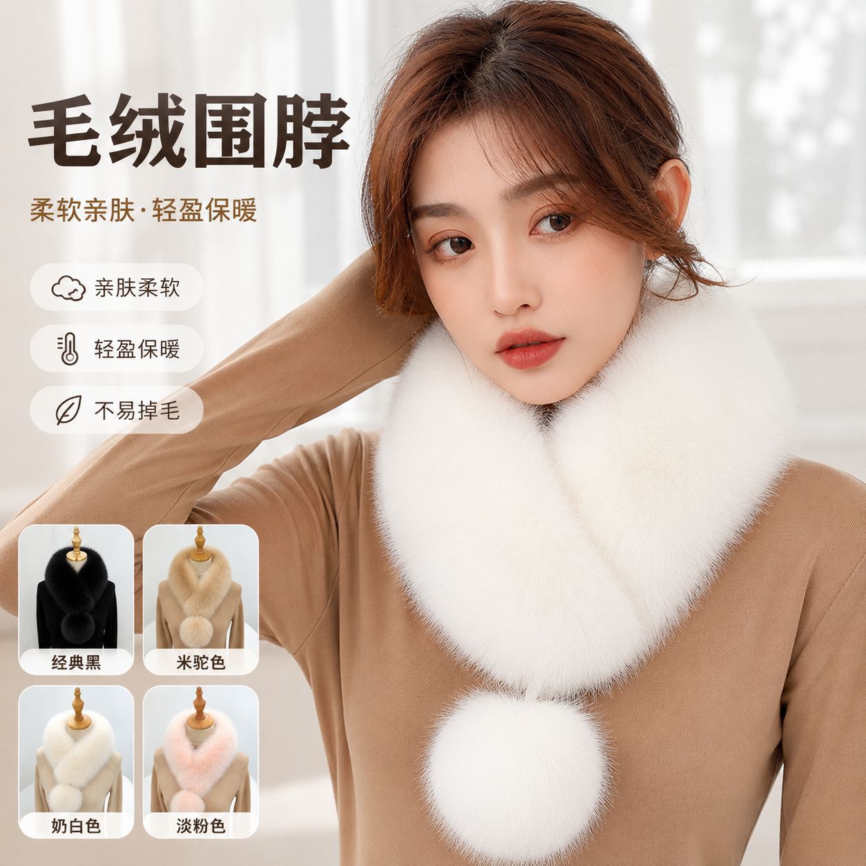 Winter large pom-pom scarf, faux fox fur magnetic scarf, versatile short style, thickened and warm, fashionable neck warmer