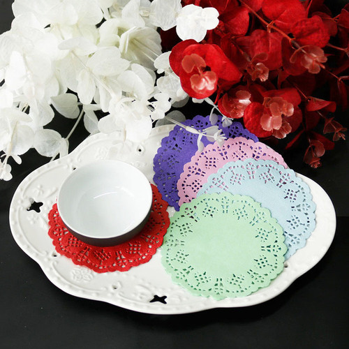 Colorful round flower base paper 3.5 inch cake bread barbecue baking paper pad photo background lace paper 100 sheets