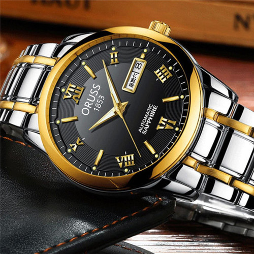 Waterproof black European and American watch fully automatic movement watch luminous waterproof calendar watch men's Korean version non-mechanical watch