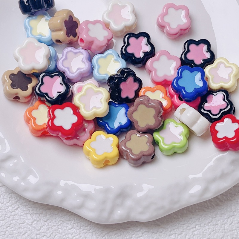 多巴胺亚克力烤漆滴油小花通孔散珠diy串珠材料手机链饰品配件|undefined