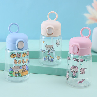 Children's cartoon plastic water cup small portable baby straw cup handle student summer drinking water bounce Cup