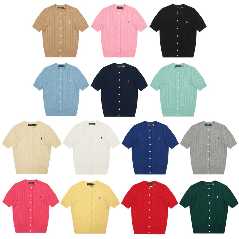 Ss Scanable Pony Logo Embroidered Polo Short-Sleeved Knitwear Small Twist Cardigan Simple T-Shirt Top for Women