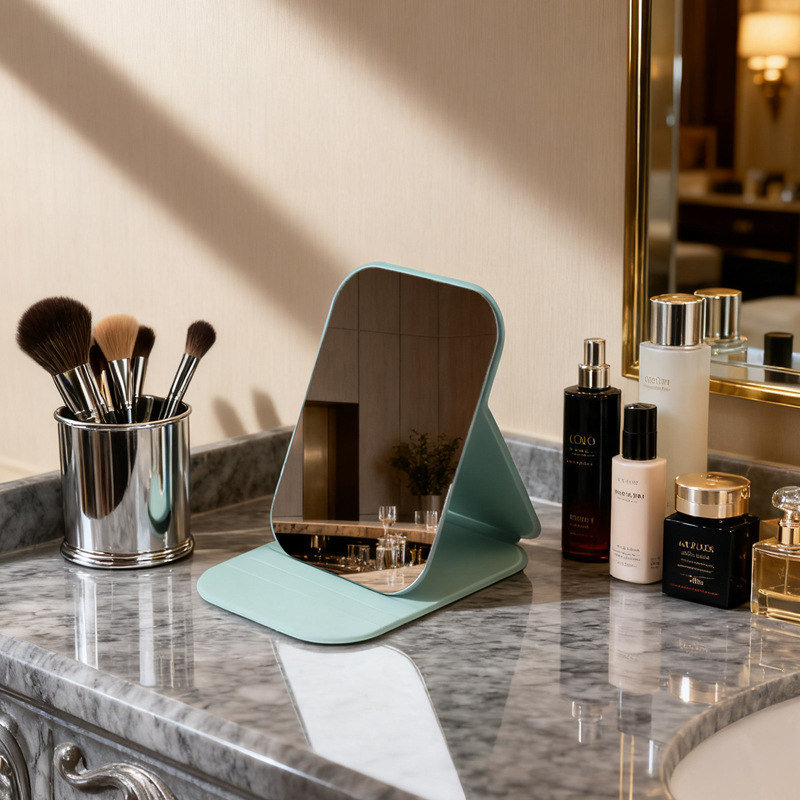 Espejo plegable pequeño espejo de cuero PU dormitorio estudiantil de belleza de escritorio portátil hogar dormitorio de escritorio espejo de maquillaje