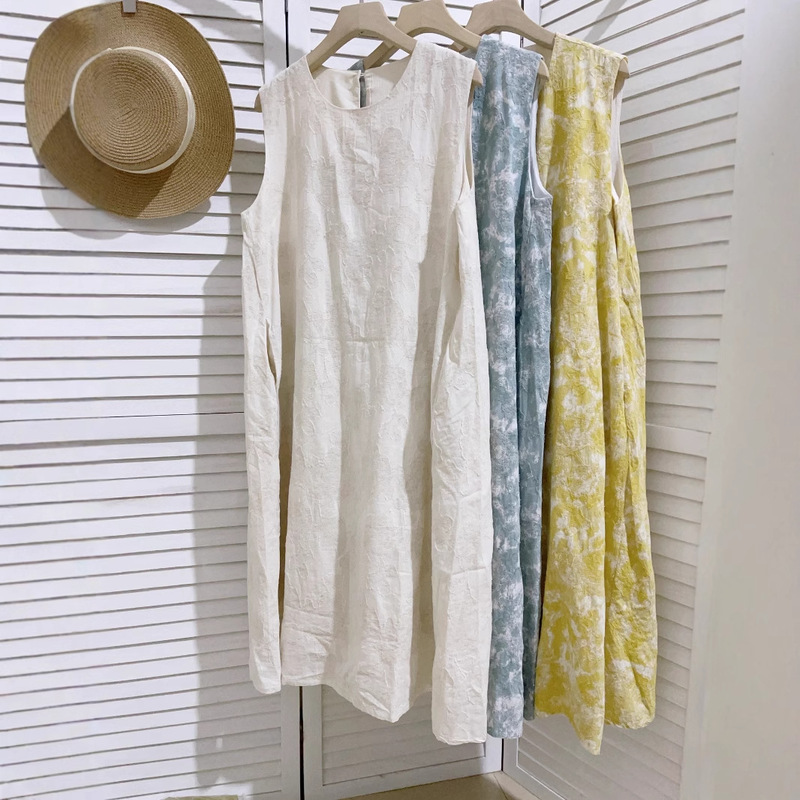 Japanese Style Cotton Linen Simple Vest dress Beige Small Shirt Sleeveless Skirt for Women Japanese Style Cotton Linen Simple Vest dress Beige Small Shirt Sleeveless Skirt for Women