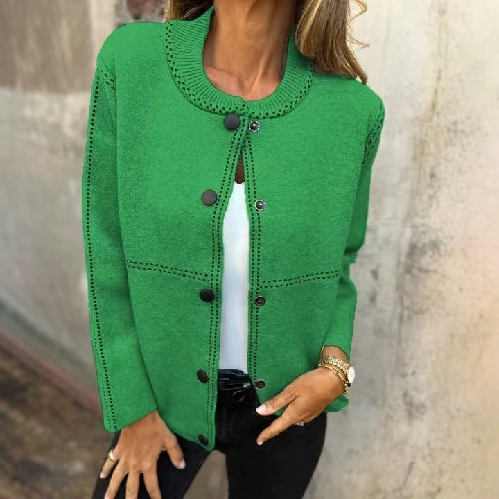 2025 cross-border European and American independent station autumn and winter new striped loose crew neck button long sleeve versatile sweater coat 2025 cross-border European and American independent station autumn and winter new striped loose crew neck button long sleeve versatile sweater coat
